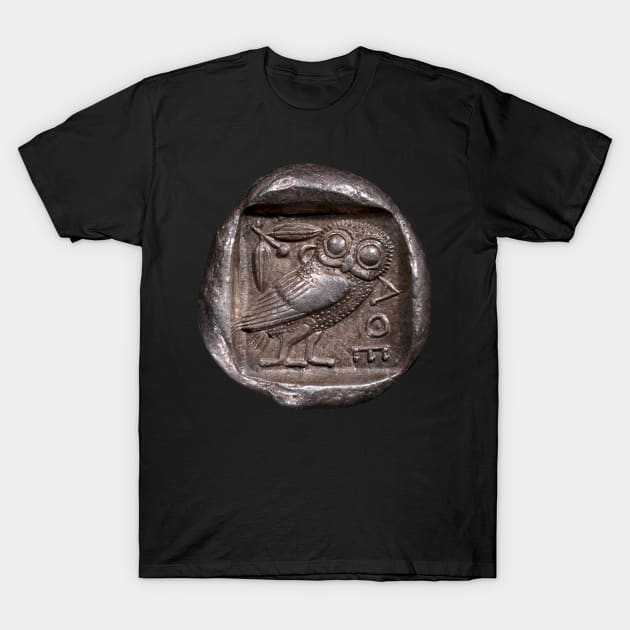 Athenain Silver Tetradrachm Owl T-Shirt by WillowNox7